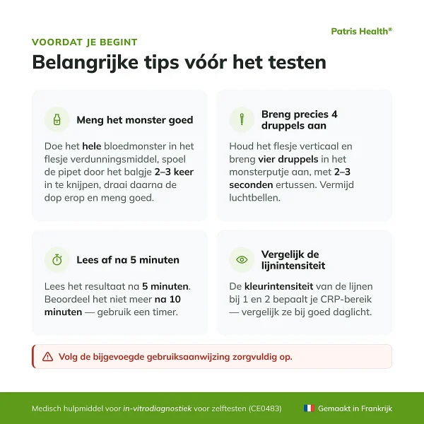 Belangrijke tips voor het gebruik van de Patris Health CRP Zelftest