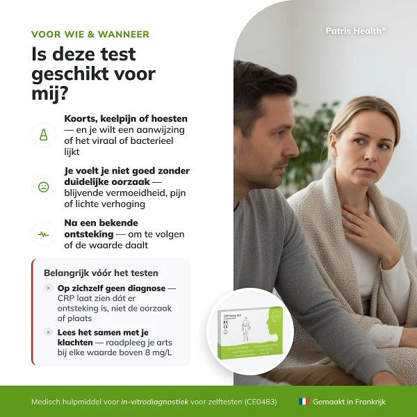 Infographic voor wie de Patris Health CRP Zelftest geschikt is