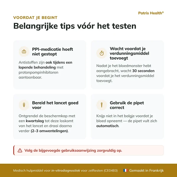 Tips vóór het gebruik van de Patris Health Helicobacter pylori Zelftest