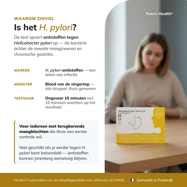 Overzicht van de Patris Health Helicobacter pylori Zelftest
