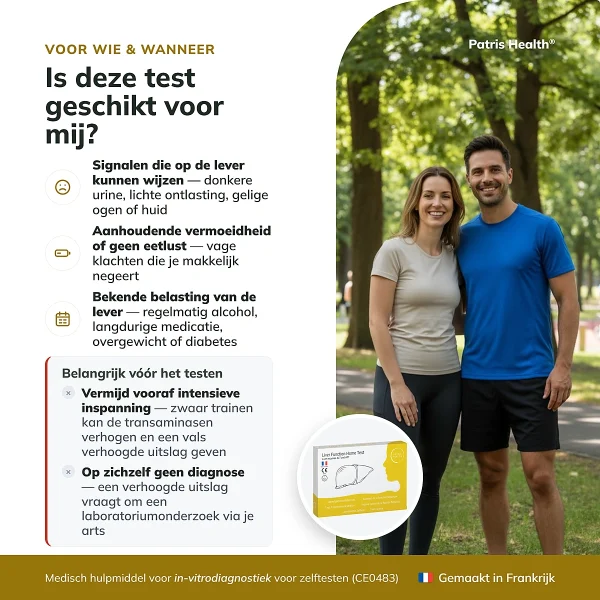 Infographic voor wie de Patris Health Leverfunctie Zelftest geschikt is