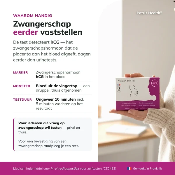 Overzicht van de Patris Health Zwangerschaps-bloedtest voor vroege hCG-detectie