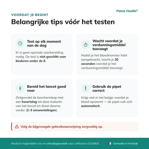 Belangrijke tips vóór het gebruik van de Patris Health Allergie Zelftest