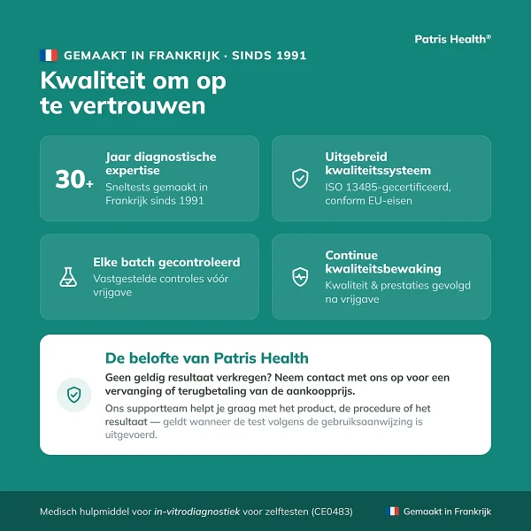Kwaliteitskenmerken van de Patris Health Allergie Zelftest gemaakt in Frankrijk