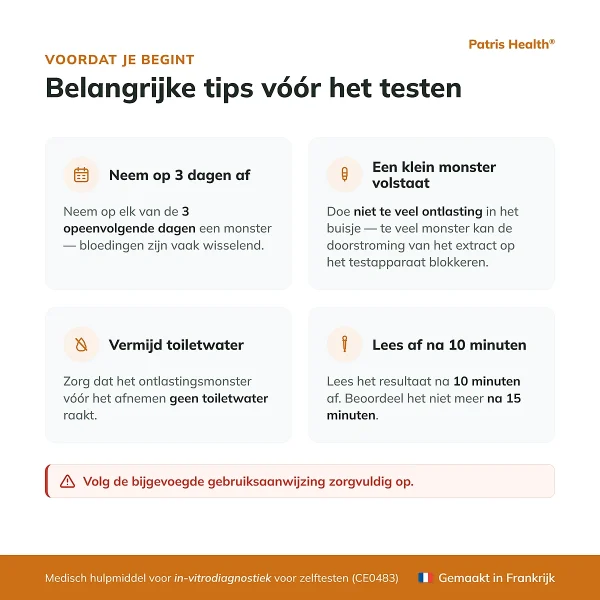 Belangrijke tips voor het gebruik van de Patris Health FIT Zelftest
