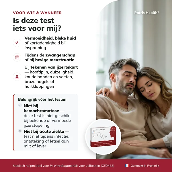Infographic voor wie de Patris Health IJzertekort Zelftest geschikt is