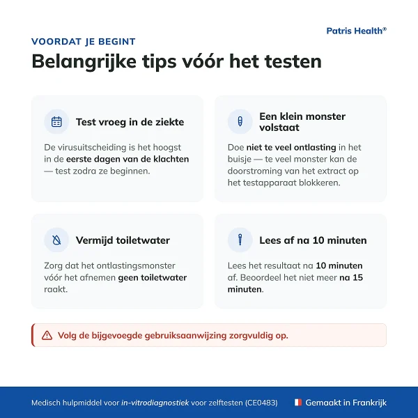 Belangrijke tips voor het gebruik van de Patris Health Rotavirus en Adenovirus Zelftest