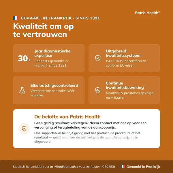 Kwaliteitskenmerken van de Patris Health Calprotectine Zelftest gemaakt in Frankrijk