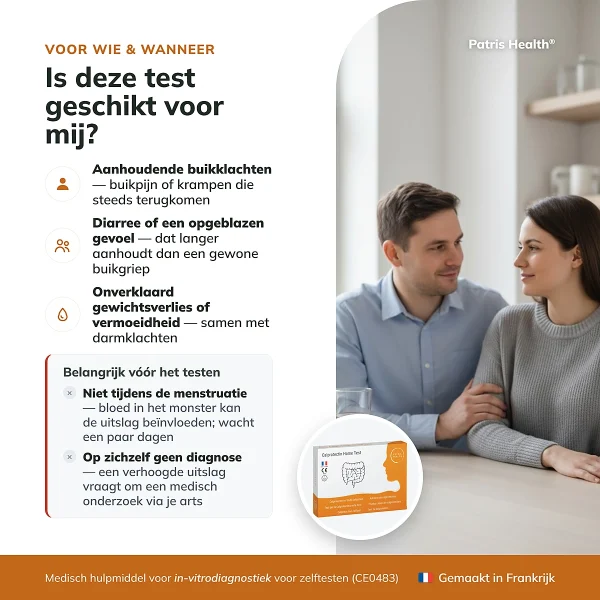 Infographic voor wie de Patris Health Calprotectine Zelftest geschikt is