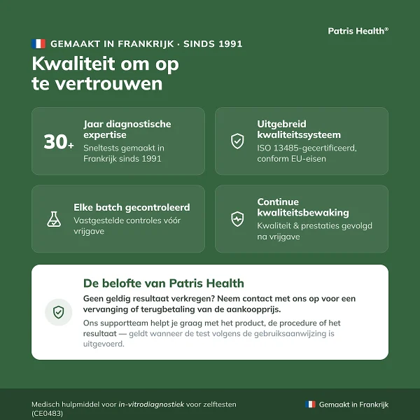 Kwaliteit van de Patris Health Lyme-zelftest gemaakt in Frankrijk