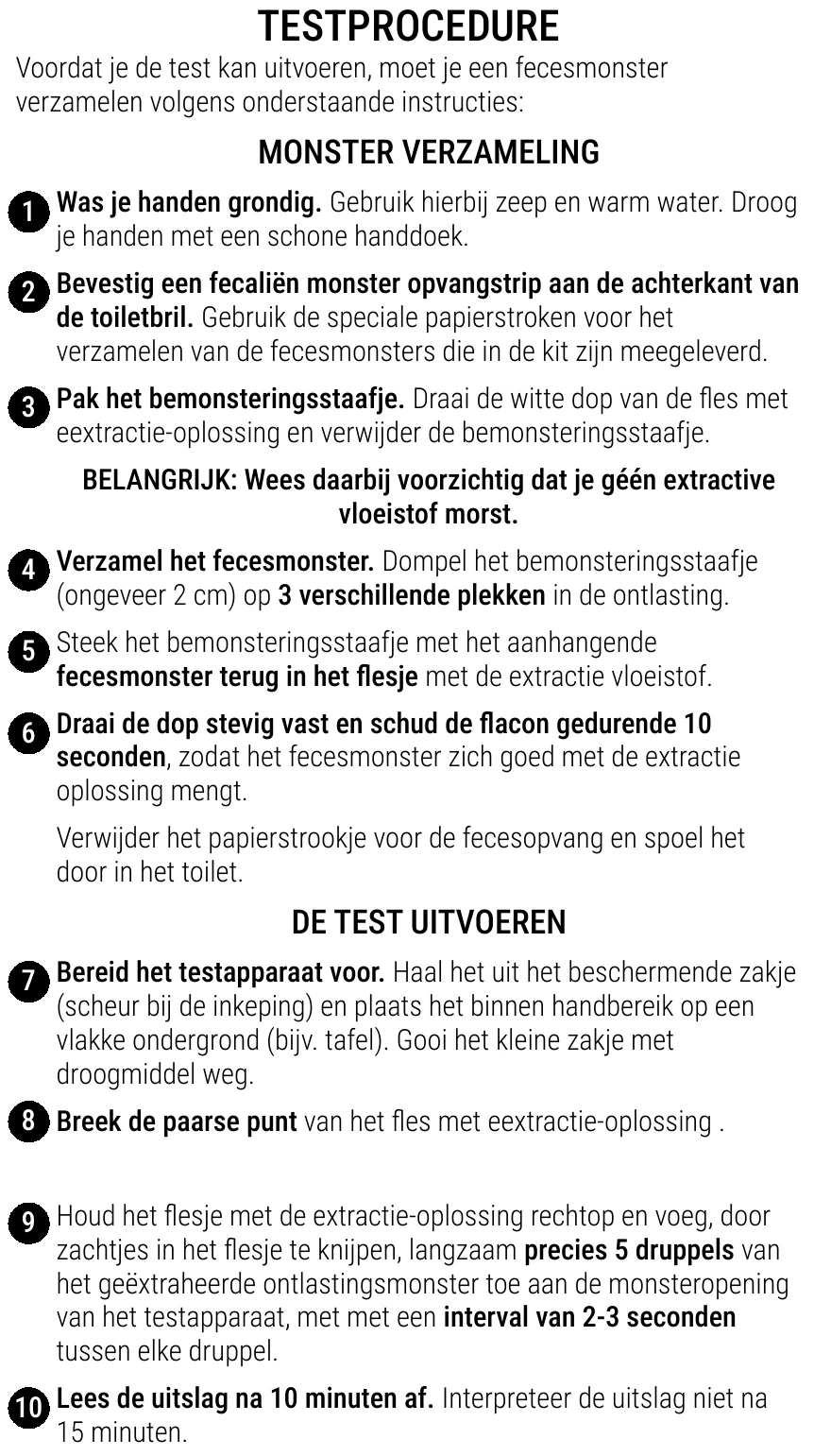 Gebruiksaanwijzing van de Calprotectine Zelftest van Patris Health – de testprocedure