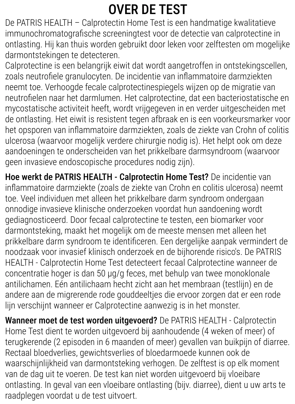 Gebruiksaanwijzing van de Calprotectine Zelftest van Patris Health – over de test, vragen en antwoorden
