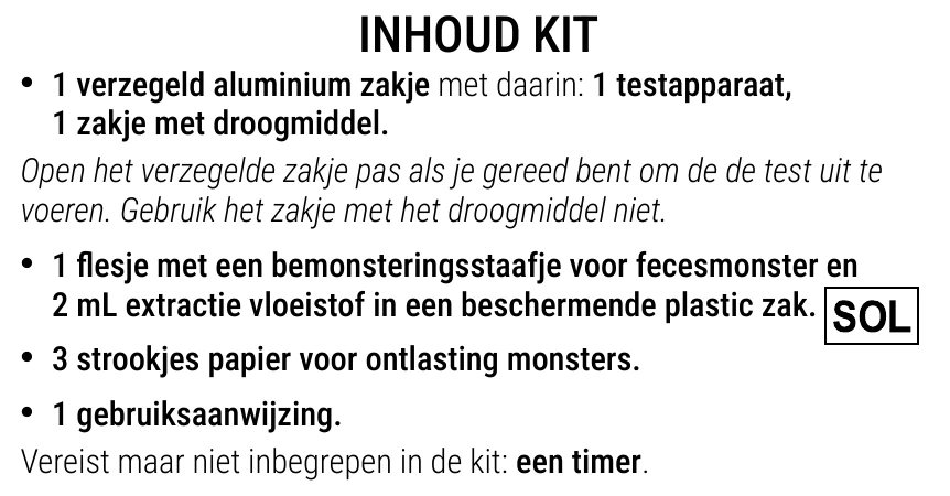 Gebruiksaanwijzing van de Immunochemische Fecale Occult Bloedtest van Patris Health – inhoud van de kit