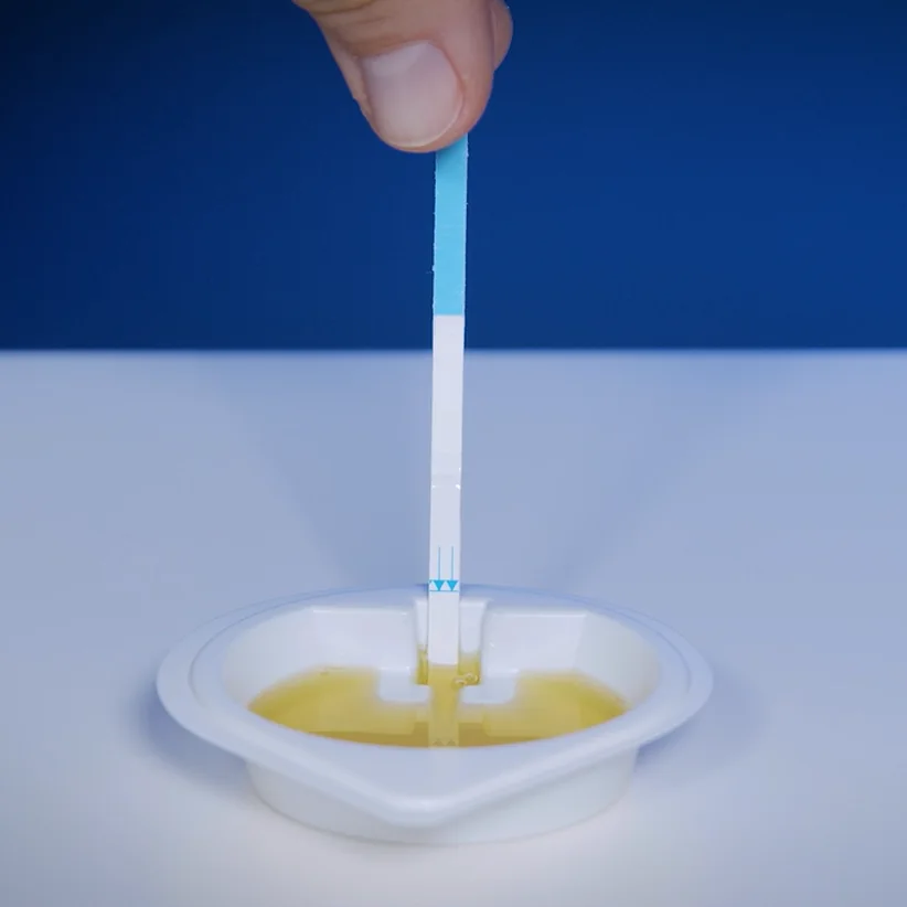 Urinemonster: de teststrip staat in de urinebeker